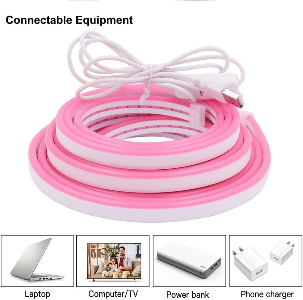 XUNATA 1M Pink LED Neon Light Strip with Switch, 5V USB Powered, Coloured PVC Tube Lights, IP65 Waterproof, Flexible, Cut to Size for DIY Home Commercial Decoration image number 4