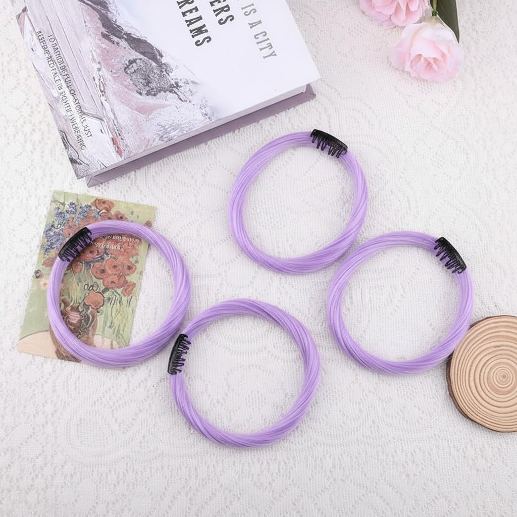 IMTKOOCO Purple Hair Extensions Clip in 4PCS Straight Highlighted Hair Pieces Professional Hair Extensions Clip in for Girls Women Halloween Cosplay Including Purple Hair and Clip in Hair Extensions image number 1