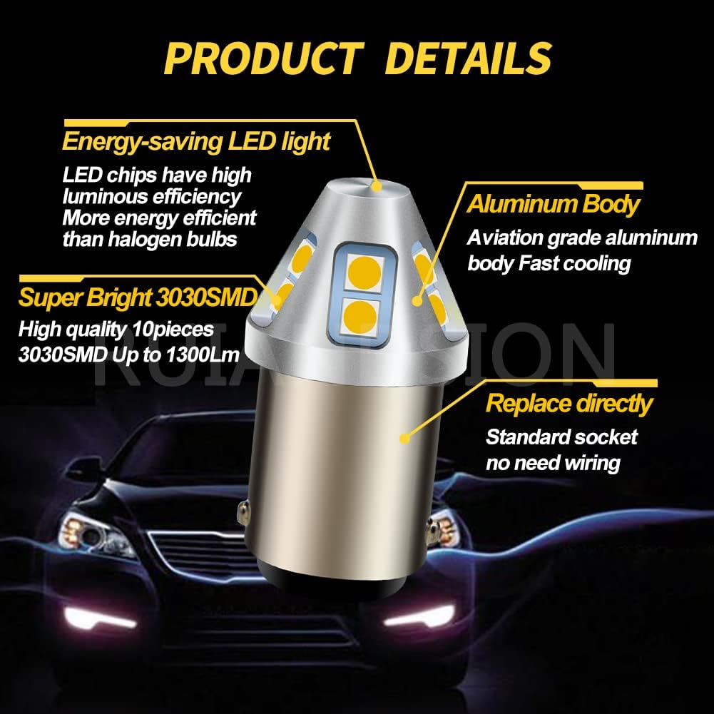 Ruiandsion 2Pcs BA15D LED Bulb 6V 12V 24V Warm White 1004 1076 LED Light Bulbs 6-30V Replacement for Car Camper Interior Lights, Non-Polarity