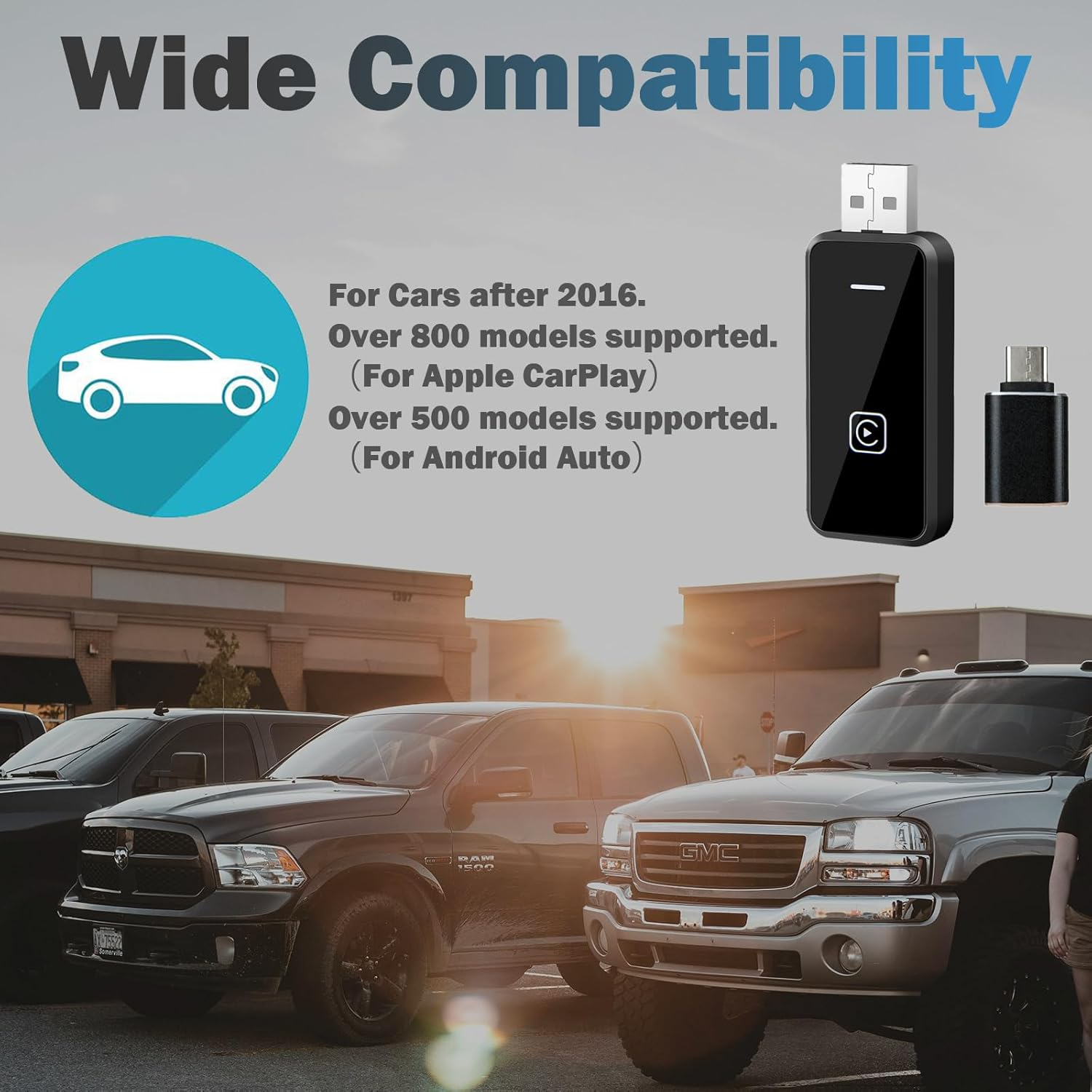 SZMDLX Wireless Carplay Adapter Dongle for Iphone and Android Auto, Plug & Play, 2In1 USB Wire to Wireless Adapter Compatible with Iphone 6/6+ Ios10/10+ Android 11/11+ & 2016+ Cars image number 2