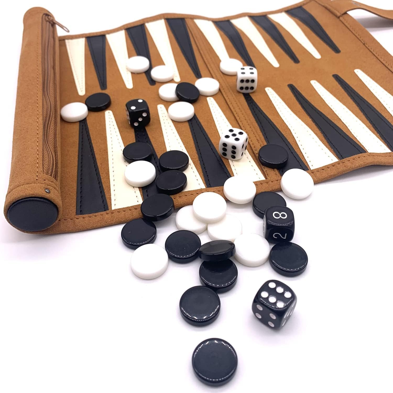 Genuine Leather Roll-Up Travel Backgammon Game, Foldable Chess Board, Portable, Lightweight, Multiplayer, Age 18+ image number 2