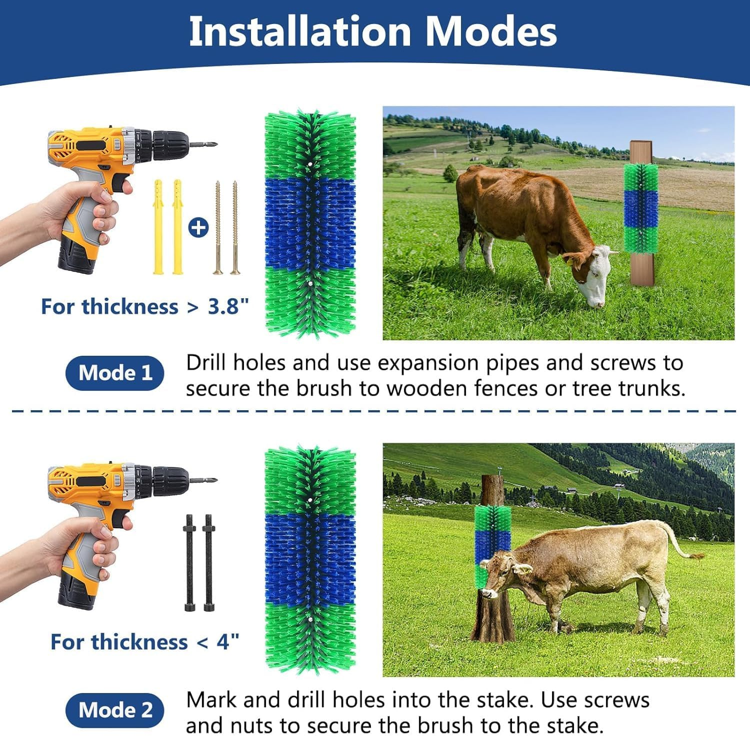 1PCS Livestock Scratch Brushes, Horse Scratcher Full Massage Brush Kit, Itching Relieving Tools for Animals, Livestock Scratching Brush for Horses, Cows, Sheep, Easy Installation image number 4