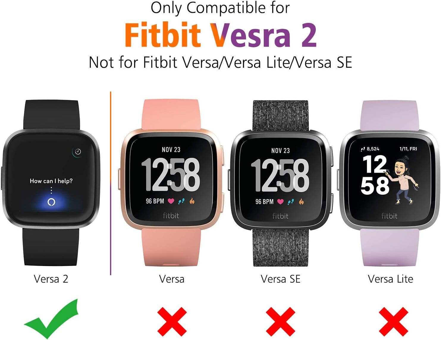 Mugust [6 Pack] Screen Protector Compatible with Fitbit Versa 2 Case, TPU Plated Full around Protective Case Cover (Black, Space Gray, Silver, Rose Gold, Rose Pink, Clear) - Soft Gold, Space Gray, Clear image number 4