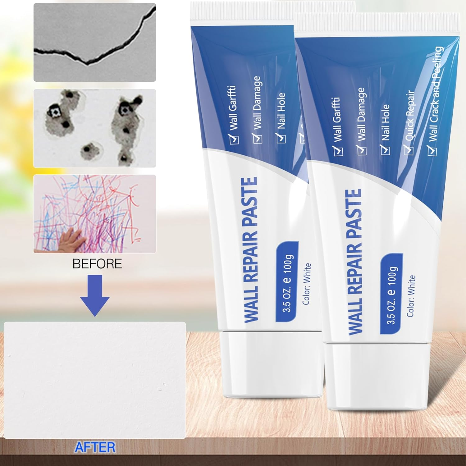 SEISSO Drywall Repair Kit with Scraper, 100G*2 Wall Spackle Repair Paste, Wall Mending Agent, Easy to Fill Holes in Home Wall and Quick Repair Crack, Plaster Wall Repair - 200G Wall Paste image number 3