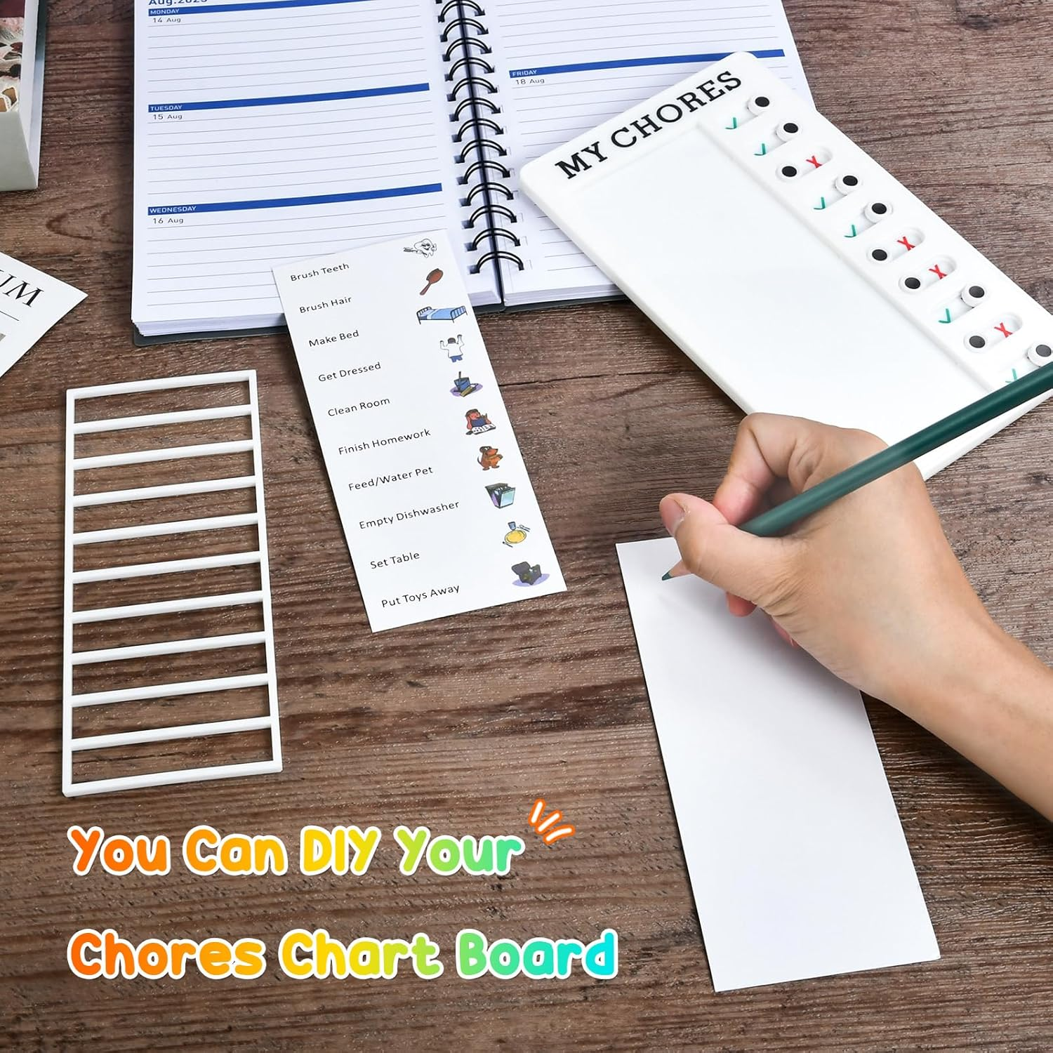 Chore Chart Memo Board 2 Pieces, Portable RV Checklist Board with 10 Blank Cardstock, Detachable Plastic DIY Message for Home Office Travel image number 3