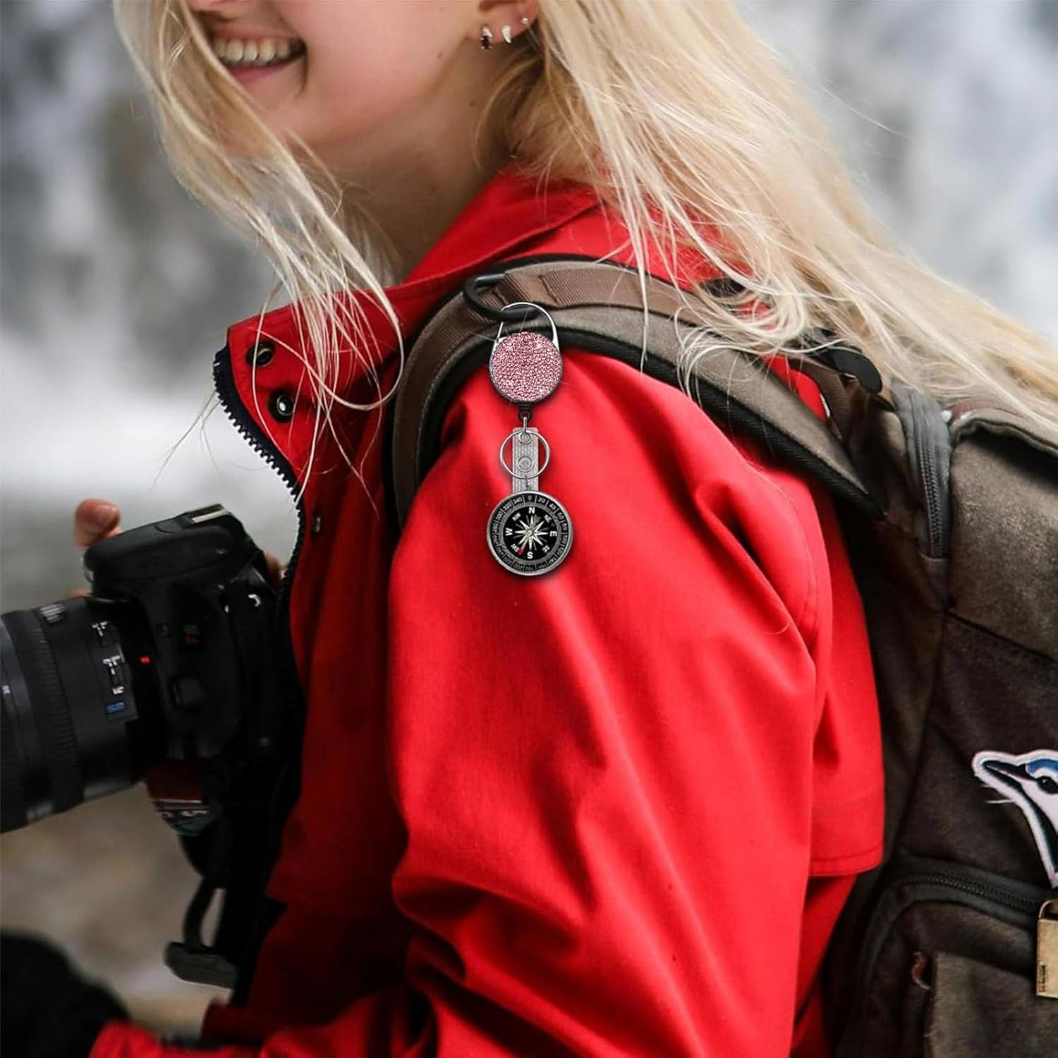 XUTONG 2PCS Retractable Badge Reel Carabiner Badge Holder with Bling Rhinestones Crystal,Badge Holders for ID Card Keychain (2Pcs Pink and Purple) image number 5