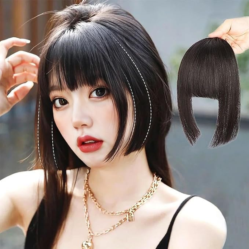 Bangs Hair Clip in Bang Synthetic Hair Extensions French Bangs-Clip for Women with Temples Fringe Hair (Light Brown) image number 4
