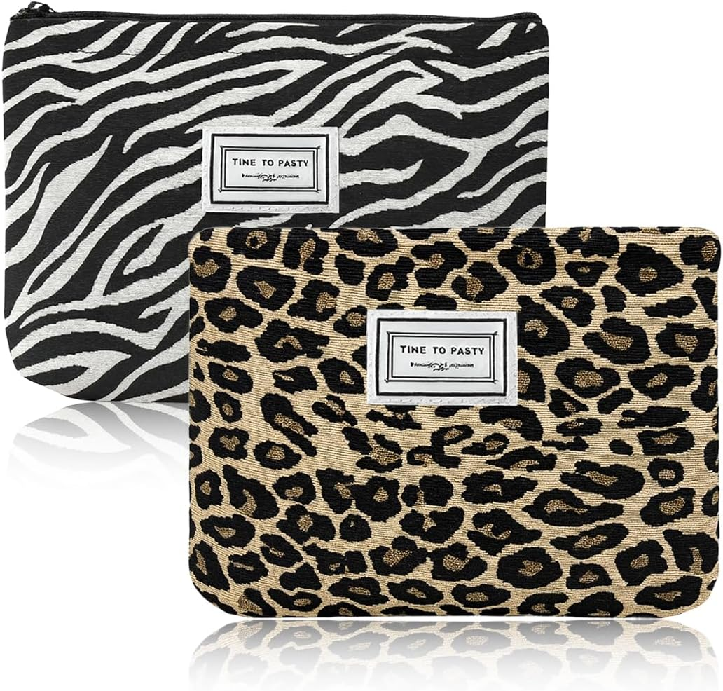 2 Pieces Cosmetic Bag Small Toiletry Bag Women Make up Bag Women Girls Makeup Bag Organiser for Travel Gift (Leopard) image number 2