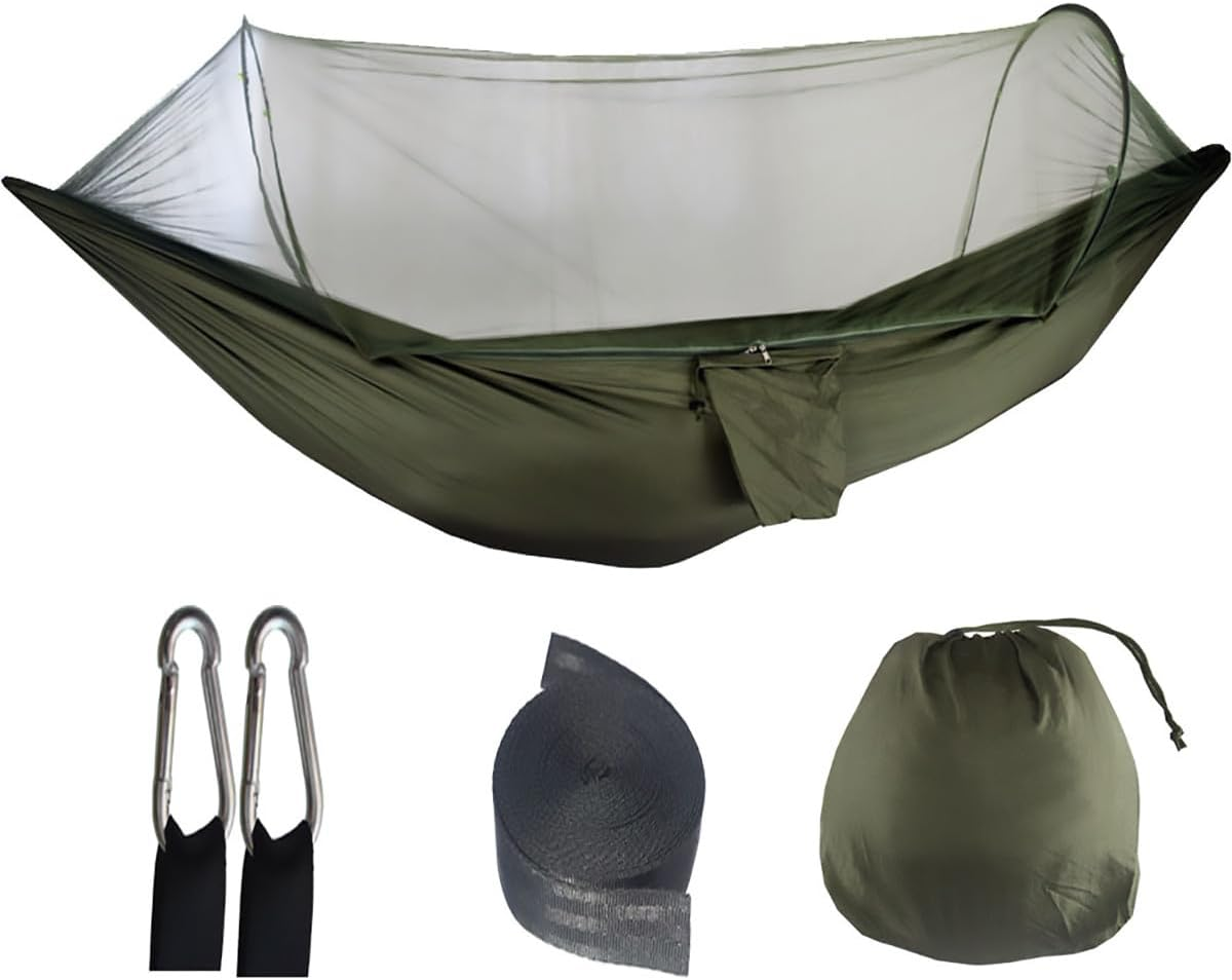 AIMALL Automatic Pop-Up Mosquito Net Hammock 47.2X98.4In 210T Parachute Nylon Outdoor Camping Hammock with High-Density Mesh Net 300KG Load for Travel Hiking