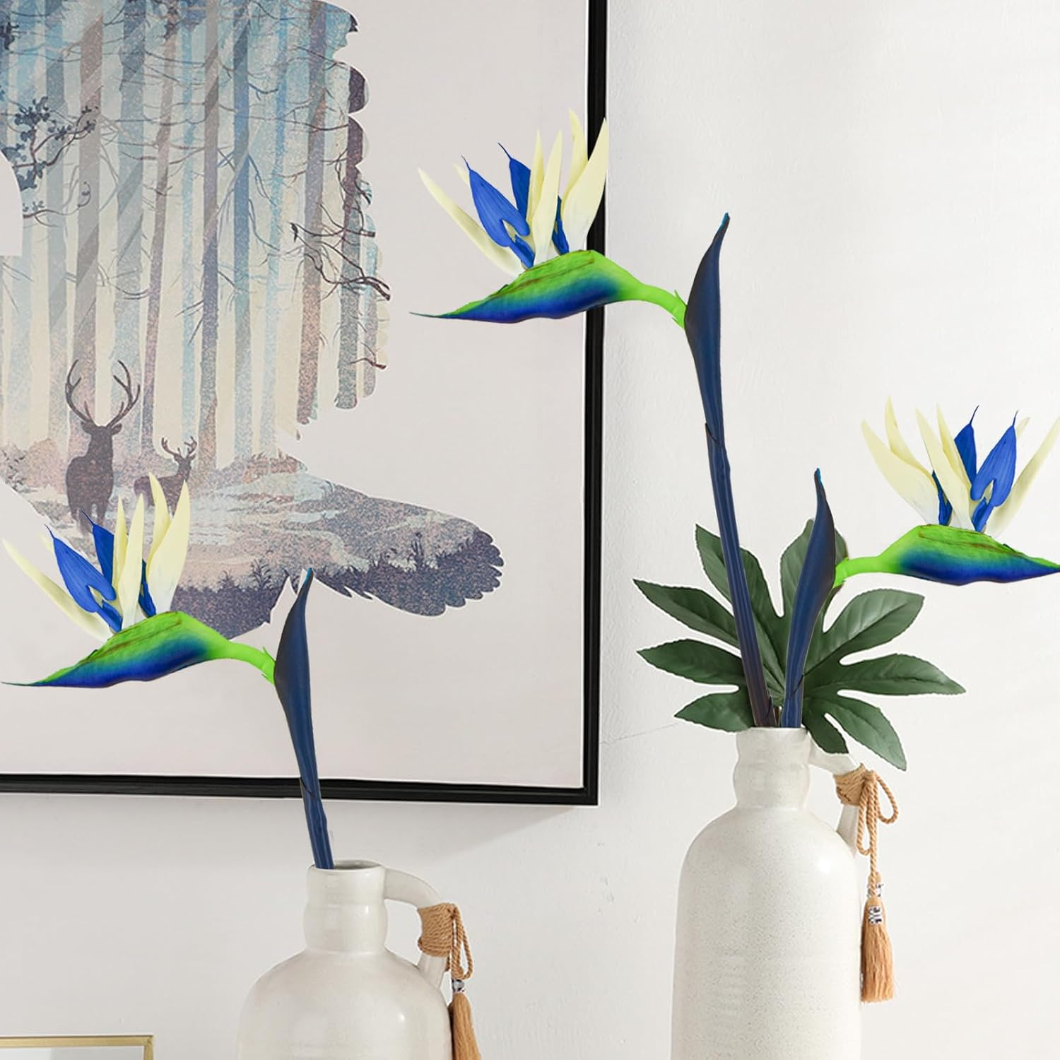 Bacucine Bird of Paradise Artificial Plant 6Pcs Rubber Strelitzia Artificial Flowers Bouquet Tropical Flowers for Home Garden Office Wedding Party Decor (Blue) image number 2