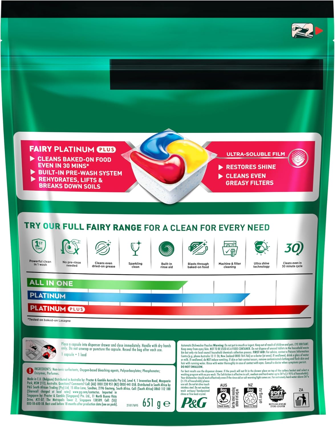 Fairy All in One Platinum plus Lemon Automatic Dishwasher Pouches 60 Dishwasher Capsules image number 3