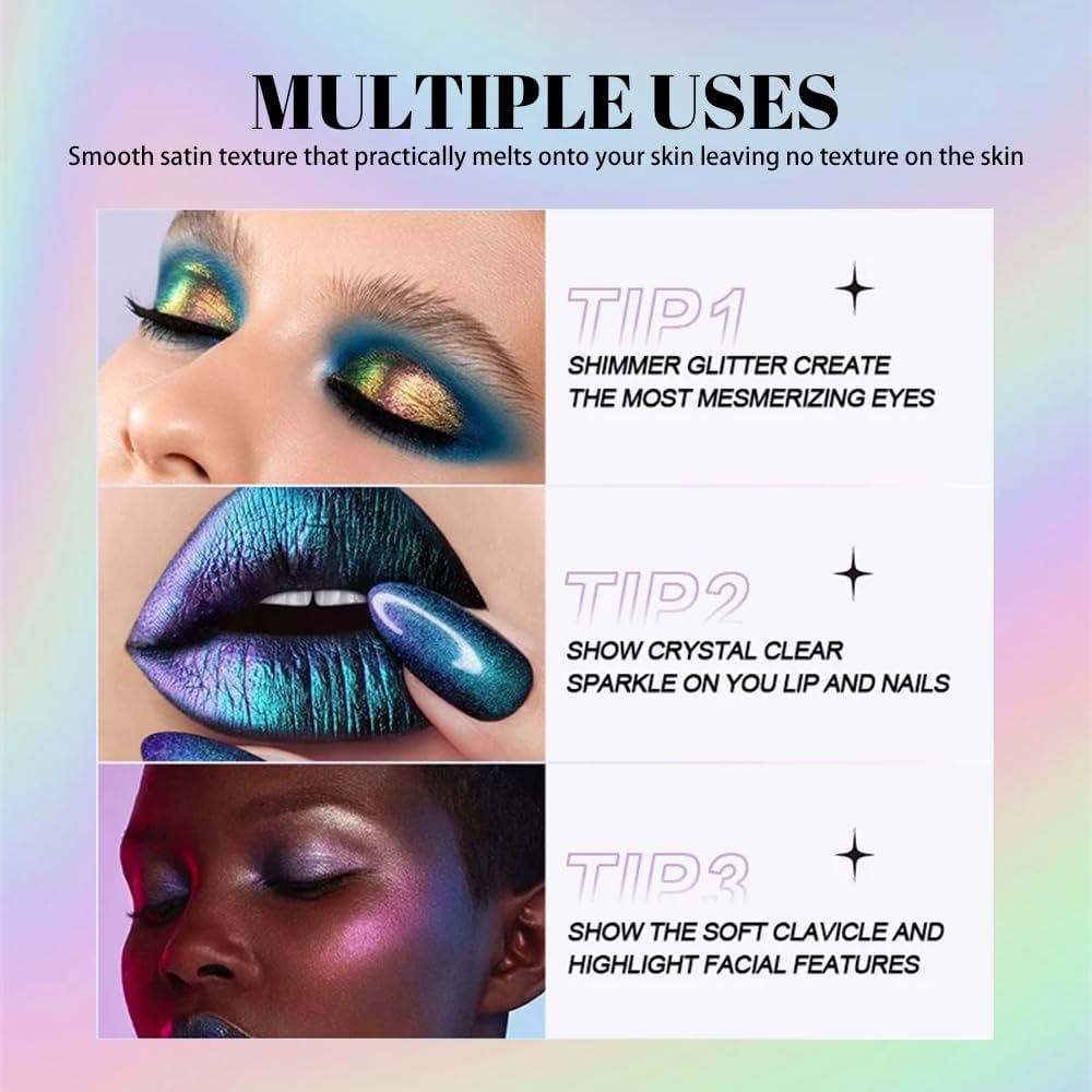 VERONNI Chameleon Eyeshadow,3Colors Liquid Metallic Eyeshadows Color Shifting, Holographic Glitter Multichrome Eye Shadow High Pigmented, Long Lasting and Smudge Proof (#02+04+06) image number 1