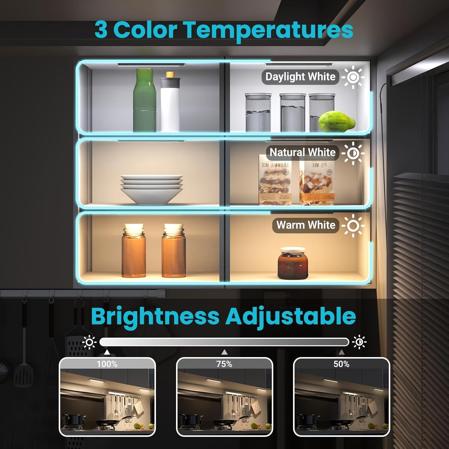 Roagoway under Cabinet Lighting, 2-Pack 40Cm Motion Sensor Lights with 1500Mah Battery, Magnetic Mount Automatic Light for Cabinet Kitchen Bedroom Hallway Indoor image number 1