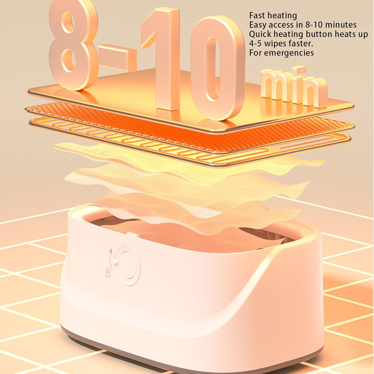 Baby Wipe Warmer, Baby Wet Wipes Dispenser with 3 Speed Night Light, 3 Levels Temperature Adjustable Diaper Wipe Warmer, Innovative Spring Design, Fast and Even Heating