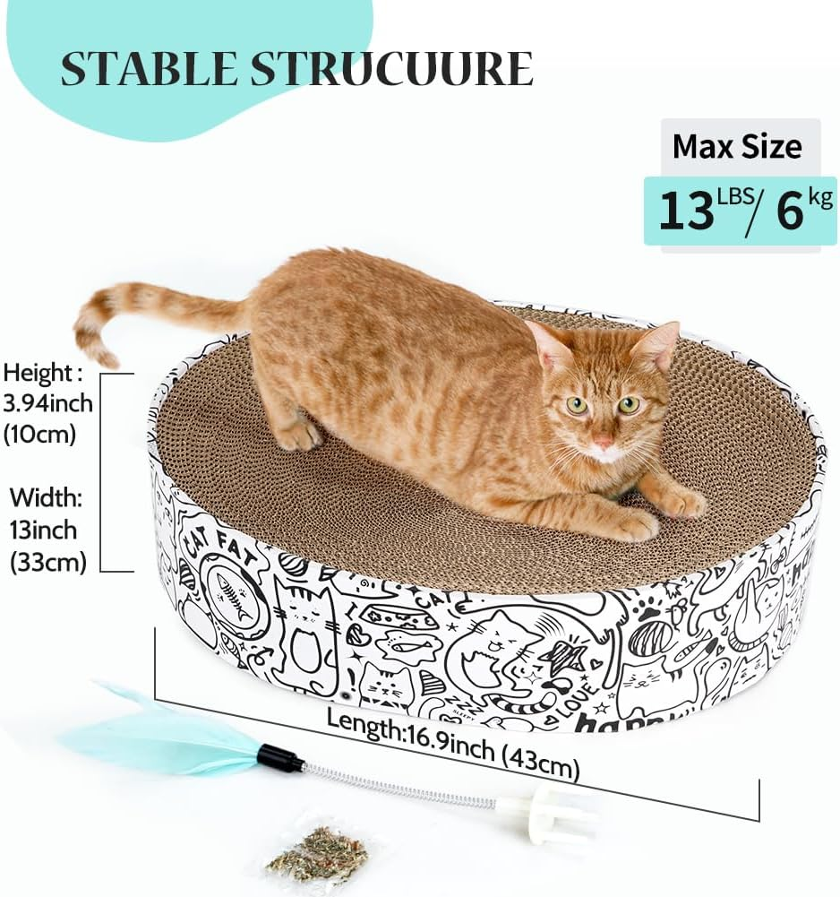 Cat Scratcher, Cardboard, 2 in 1, Oval Pet Cat Cot, Scratching Pad, Corrugated Cardboard, Lounge Bed, Furniture Protector, Toy - Oval-Graffiti image number 2