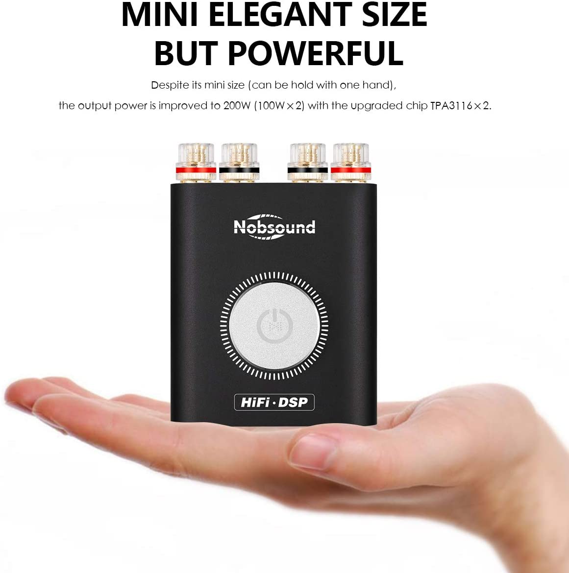 Nobsound NS-20G 200W Mini Bluetooth 5.0 Power Amplifier 2.0 Channel Wireless Receiver Hi-Fi DSP Stereo Headphone Audio Amp LED Display (Black) image number 5