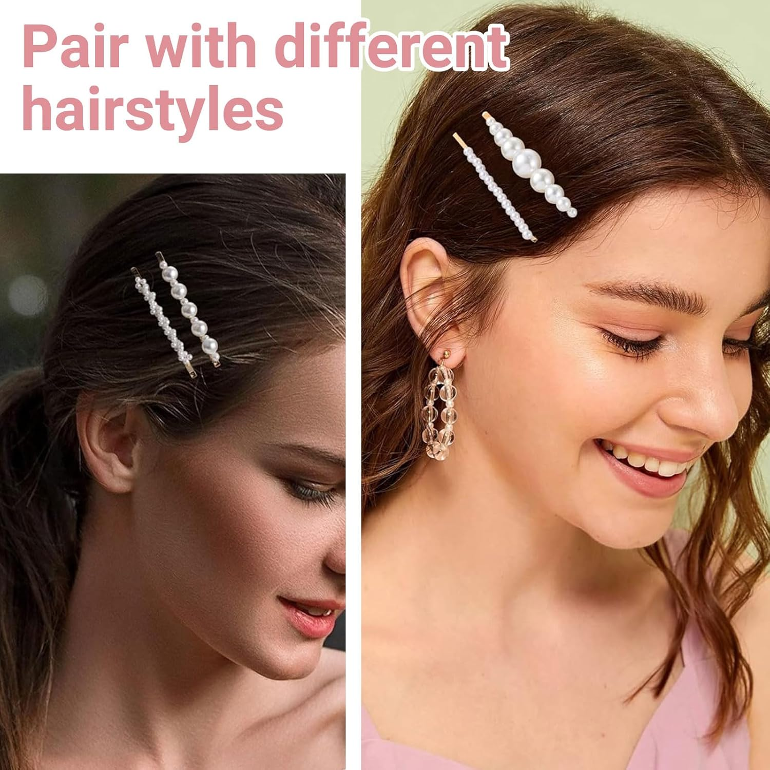 TELAIN Vintage Pearl Bobby Clips, Set of 5 with Different Designs, Retro Hair Accessories for Everyday, Parties and Special Occasions image number 3