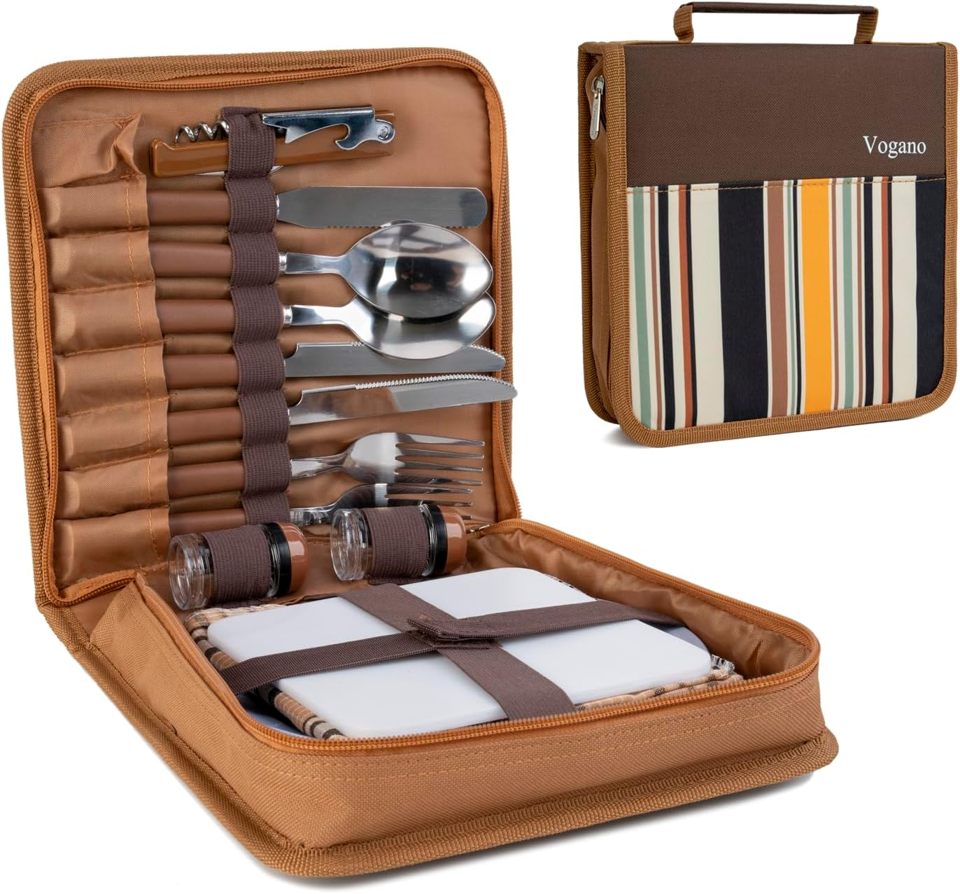 Picnic Backpack Accessories for 2 - Includes 16 Pcs, Portable Travel Utensils with Case, Reusable Camping Cutlery Plates, Stainless Steel of Spoons and Forks, for Hiking, Camp image number 6