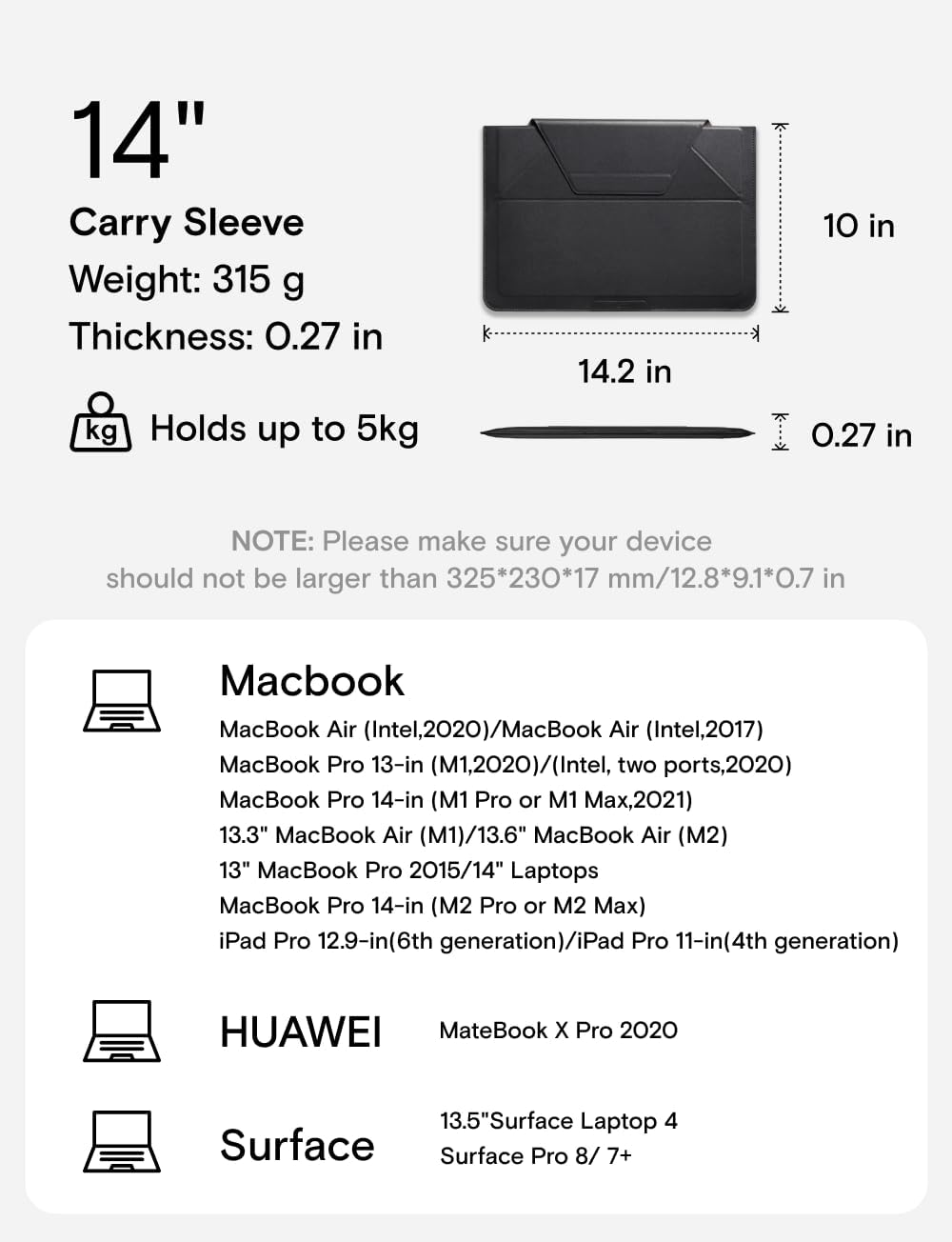 MOFT Laptop Carry Sleeve, 2-In-1 Laptop Bag & Stand for 14" Macbook Air/Pro & Dell/Hp/Lenovo/Asus, Stylish Slim Computer Sleeve Bag with Expandable Storage for Computer Accessories, Deep Blue image number 4