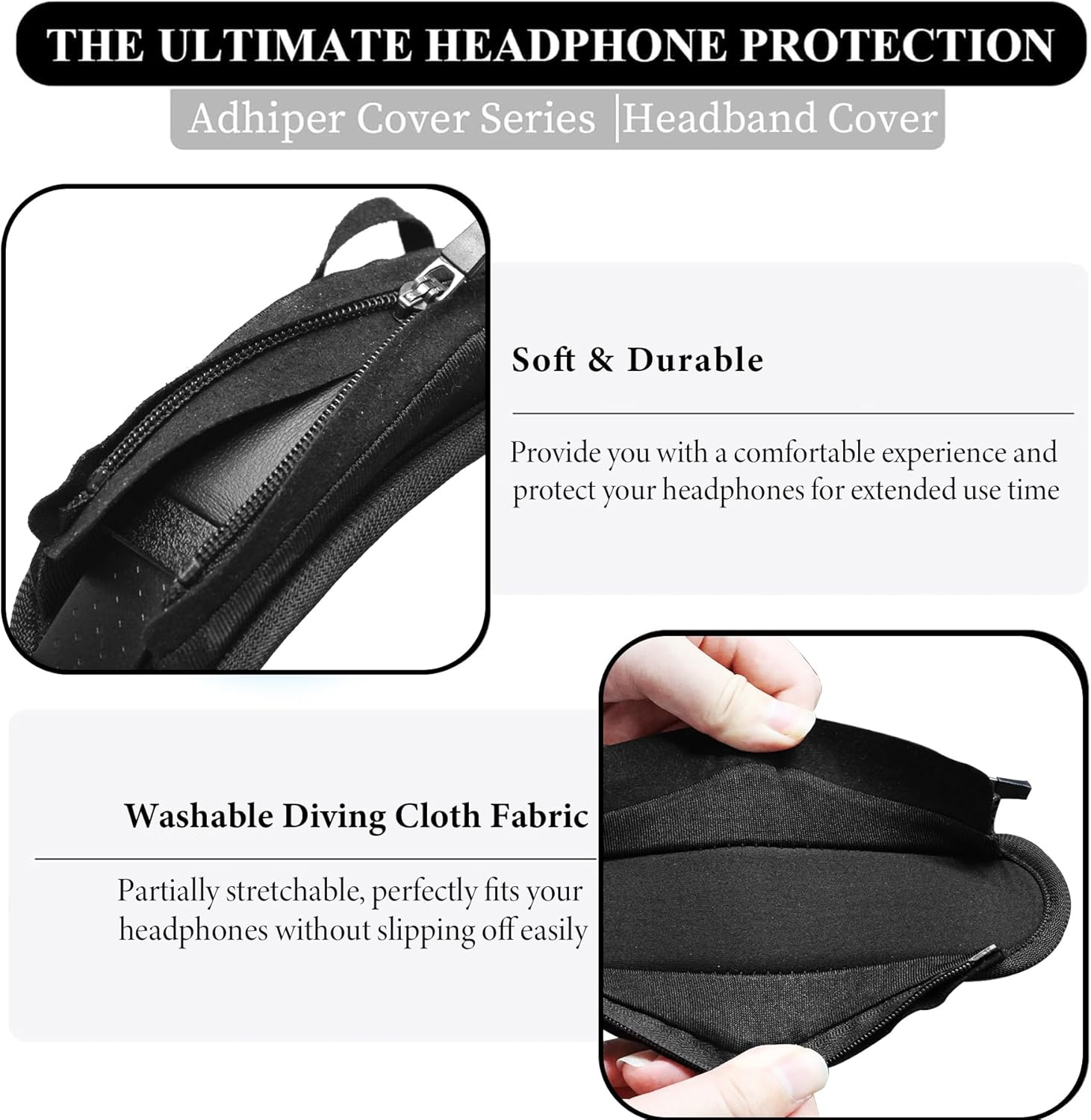 Adhiper Universal Headband Cover for Sony WH-1000XM5,WH-1000XM4 & Bose Quietcomfort QC35, QC45 & ATH-M50X, M40X, M30X, Headband Cover for Beats Bose Anker Sennheiser Skullcandy JBL Jabra Accessories - Black image number 6