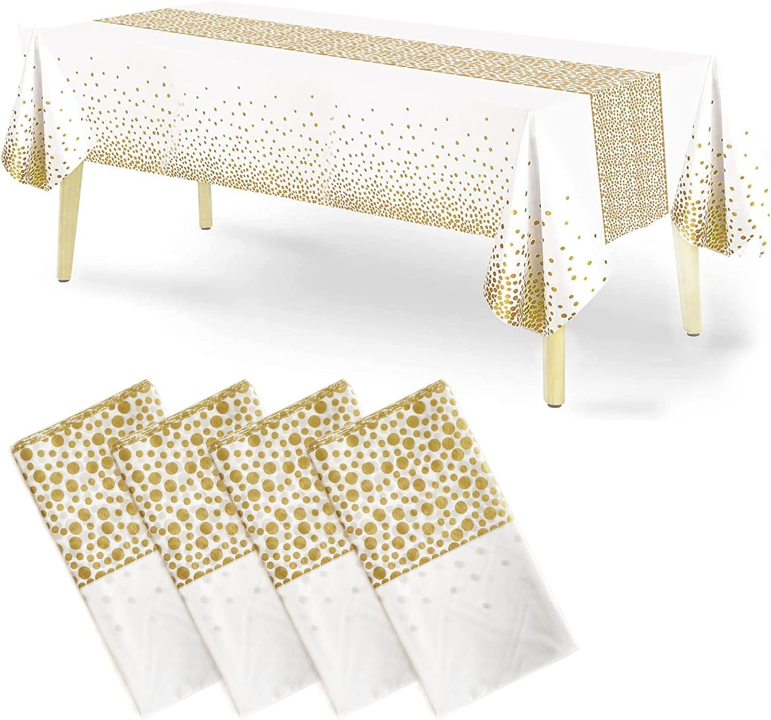 Disposable Plastic Tablecloths, 4 Pack White and Pink Sequins Tablecloth 54" X 108" Party Table Cover Table Runner for Rectangle Tables up to 8 Ft and Birthday Wedding Christmas New Year BBQ Banquet