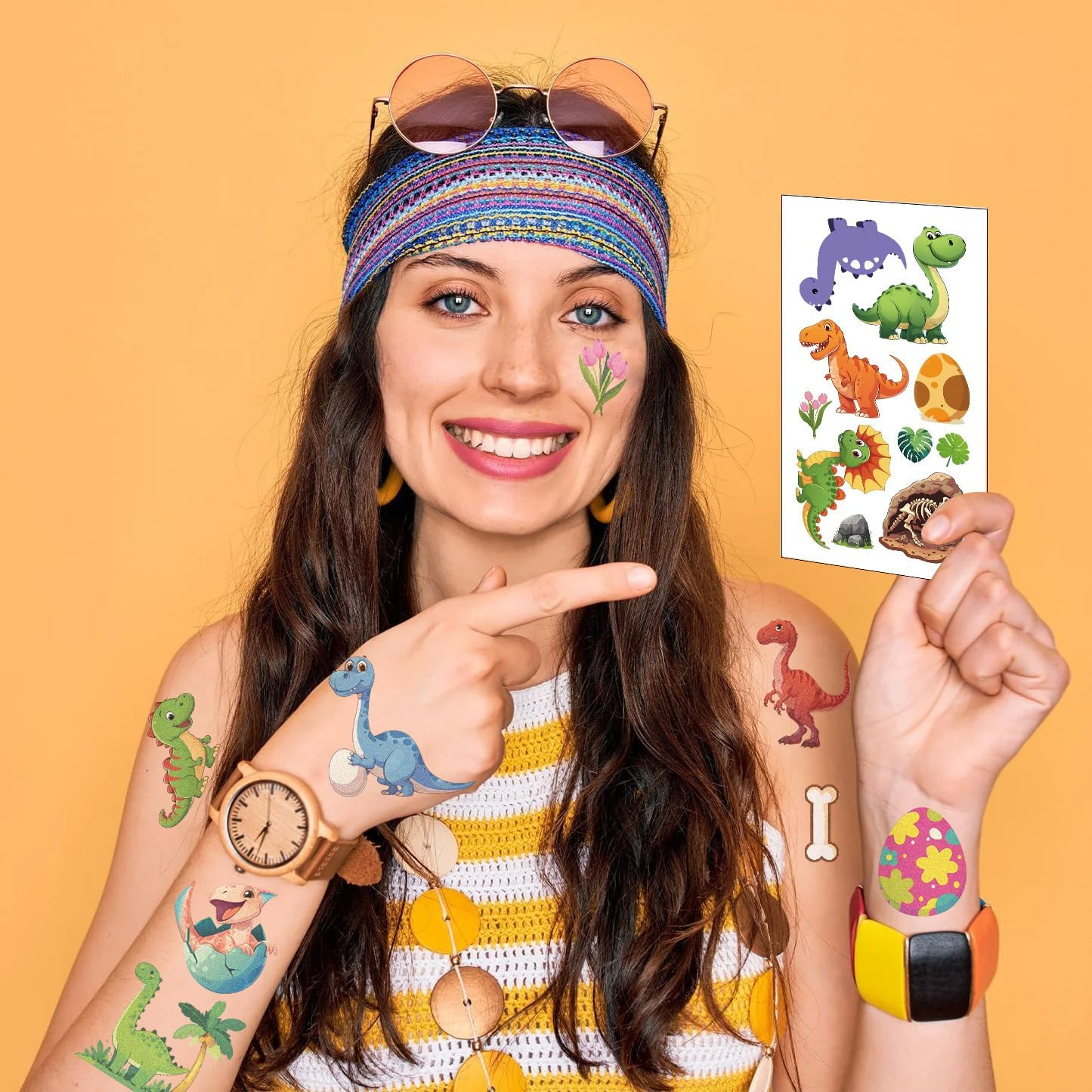 Dinosaur Party Favors, 80 Pcs Dinosaur Tattoos Temporary for Kids Boys, Cute Fake Tattoos Stickers for Birthday Party Supplies Favors image number 6