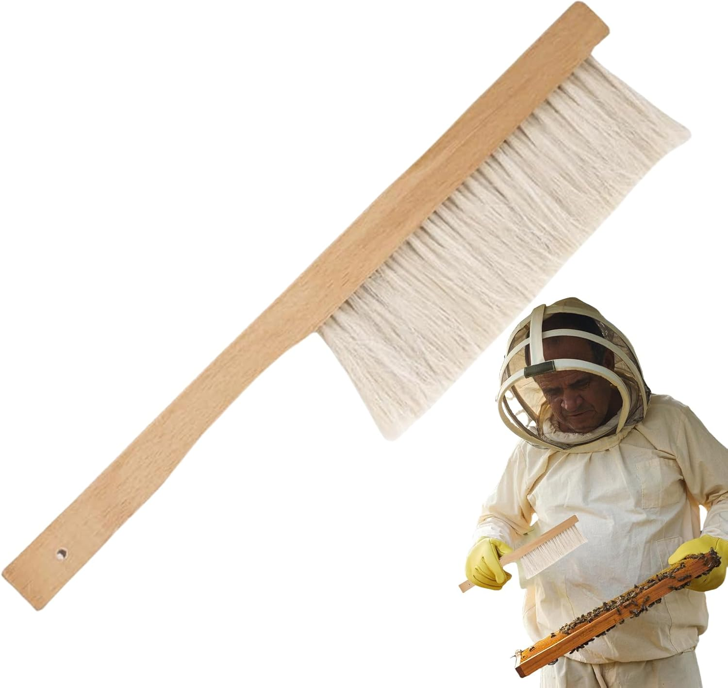 Bee Brush | 15.7&times;3&times;0.4 Inch Bee Brush for Beekeepers | Cleaning Beehive Tool with Wooden Handle Natural Horsehair Honeybee Supplies for Men Women Beginners image number 4