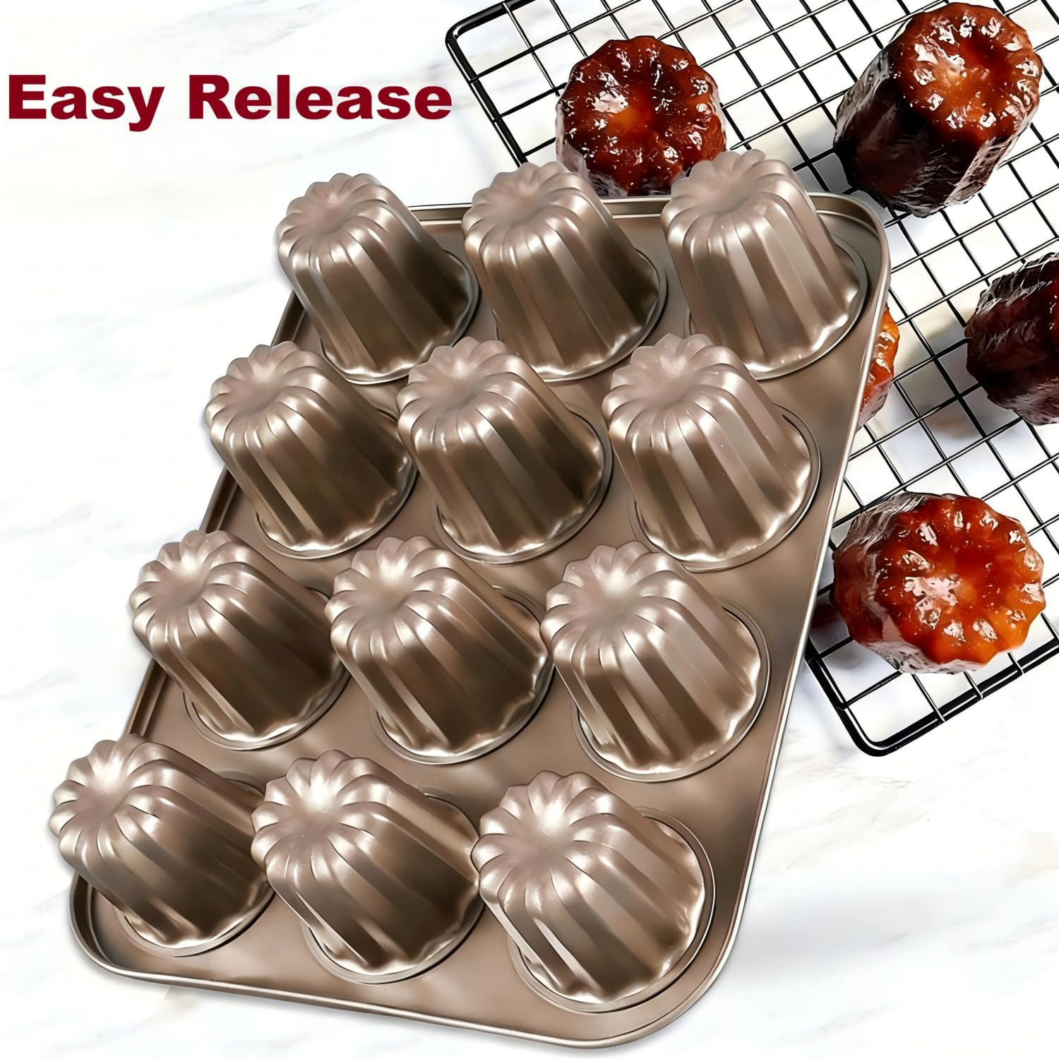 Itoids 12 Cups Canele Mold Cake Pan, Non-Stick Baking Pan for Oven, Carbon Steel Bakeware Tools, French Pastry Molds, Muffin Cupcake Pan (12-Cavity)