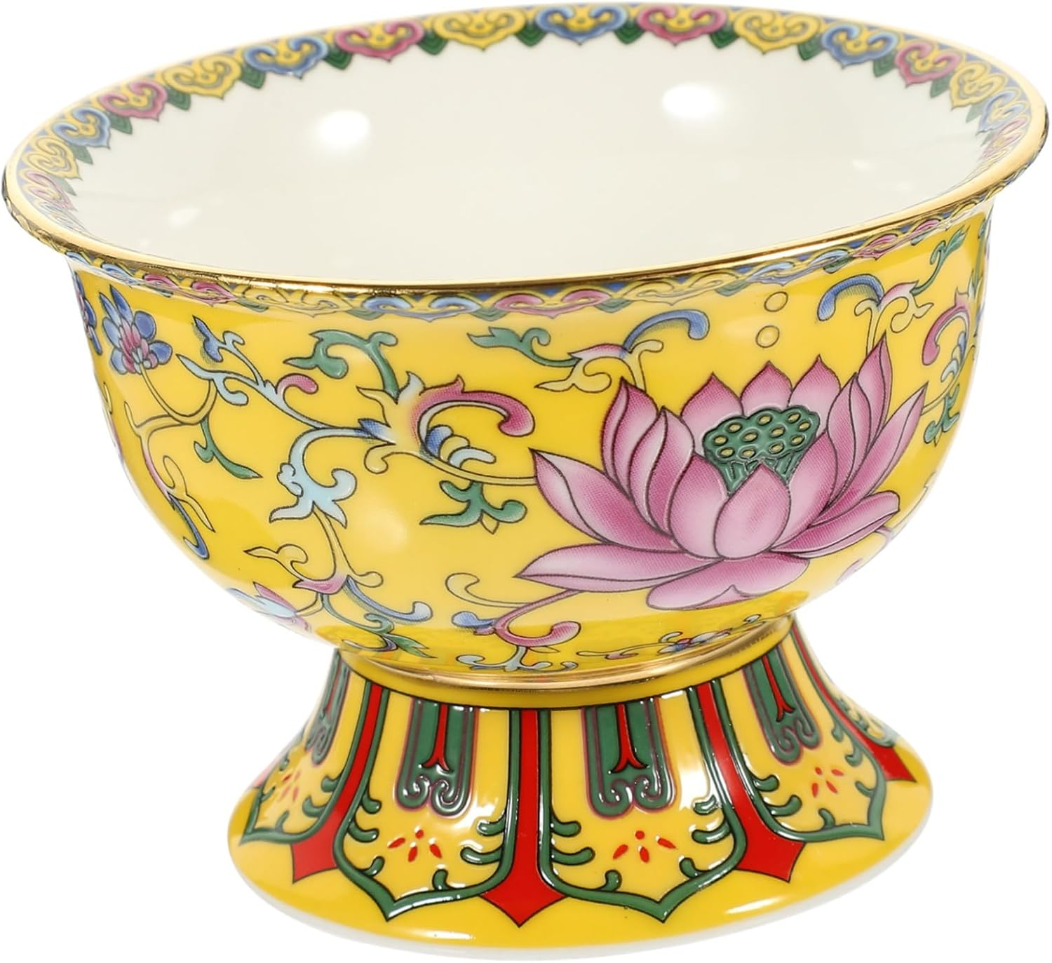 STOBAZA Enamel Lotus Tribute Bowl Buddhist Offering Bowl Ceramic Craft Decorative for Home image number 3