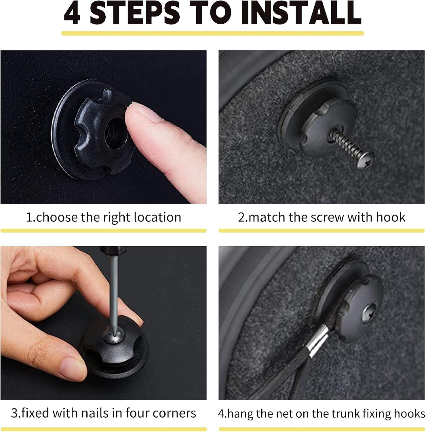 4 Pack Small Cargo Net, 17.7X9.8'' DEDC Large Storage Nets for Campervans, Double Layer Elastic Cargo Nets for RV, Boats with Mounting Screws, Hooks, Trunk Storage Net for SUV - 19.7X9.8Inches image number 3