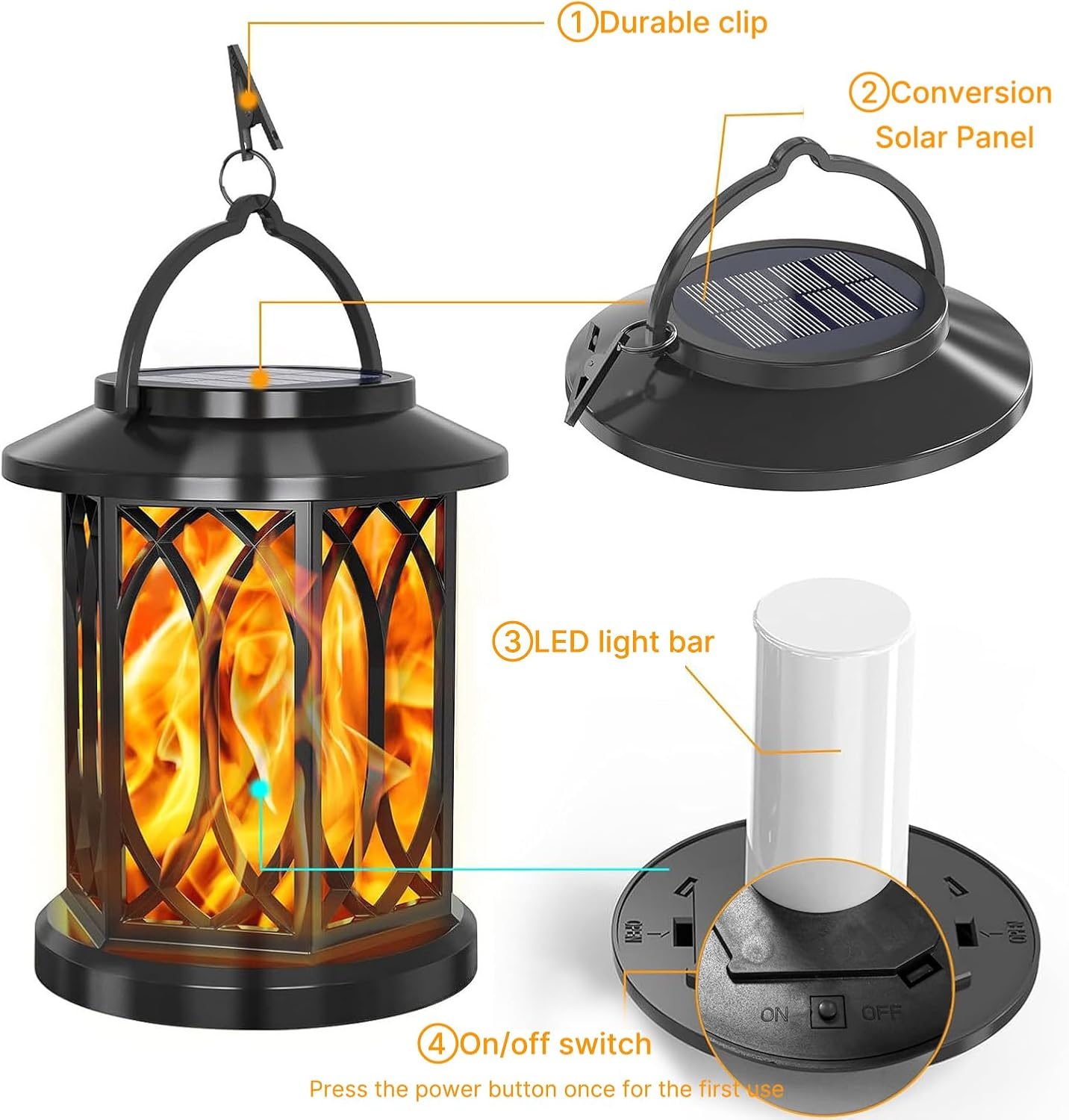 Rhoyee Dancing Flame Solar Lanterns - Upgraded Flickering Flame Waterproof Outdoor Hanging Lights, Auto On/Off, for Yard, Patio & Garden D&eacute;cor (2 Pack) image number 5