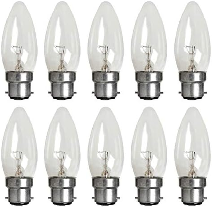10 X 60W Clear B22 Candle Shaped Light Globes Bulbs Lamps Bayonet Incandescent