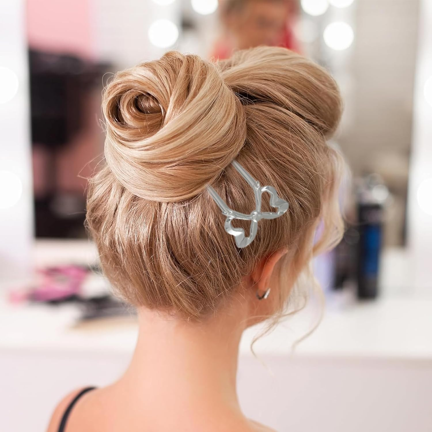 ASOMI 3 Pieces Vintage French Bow Hair Pins for Women U Shape Updo Metal Hair Sticks for Long Thick Hair (Gold, Silver, Black) image number 2