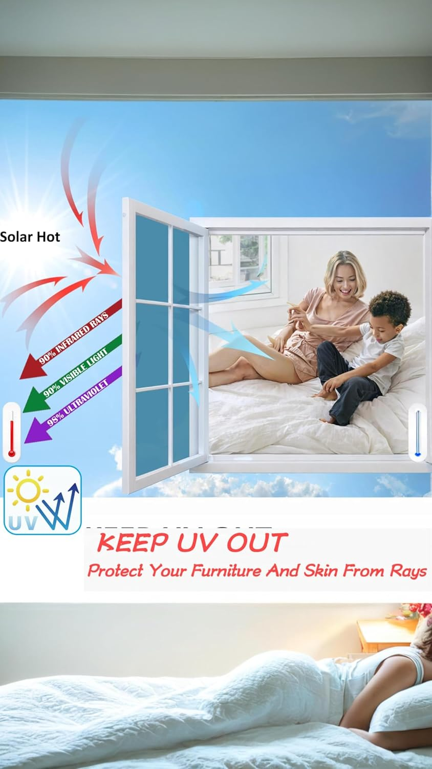 Honwor Premium Silver Daytime Privacy Window Film - Non-Adhesive Reflective Mirror Tint for Home and Office - Sun Blocking Glass Film - Size: 23.6X39.4 Inches image number 3