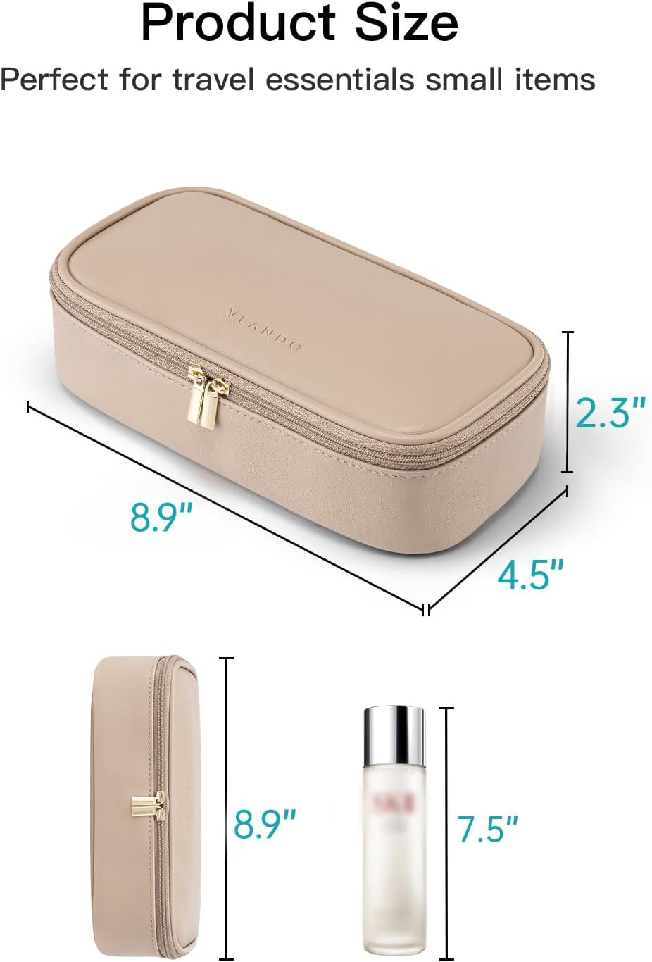 Vlando Travel Makeup Bag,Small Makeup Bag for Women,Gifts for Women Girls, Makeup Pouch Purse Travel Essentials Toiletries-Toffee - 01-Toffee image number 6