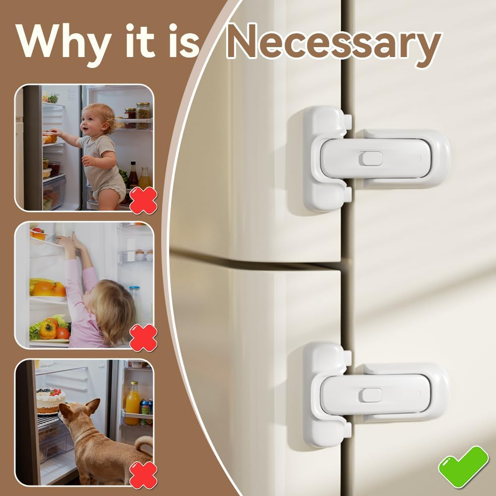 SAFELON Baby Safety Refrigerator Lock, Child Proof Fridge Door Lock, Protect Refrigerators with Damaged Sealing Strips, No Tools Required (White, 2 PCS)