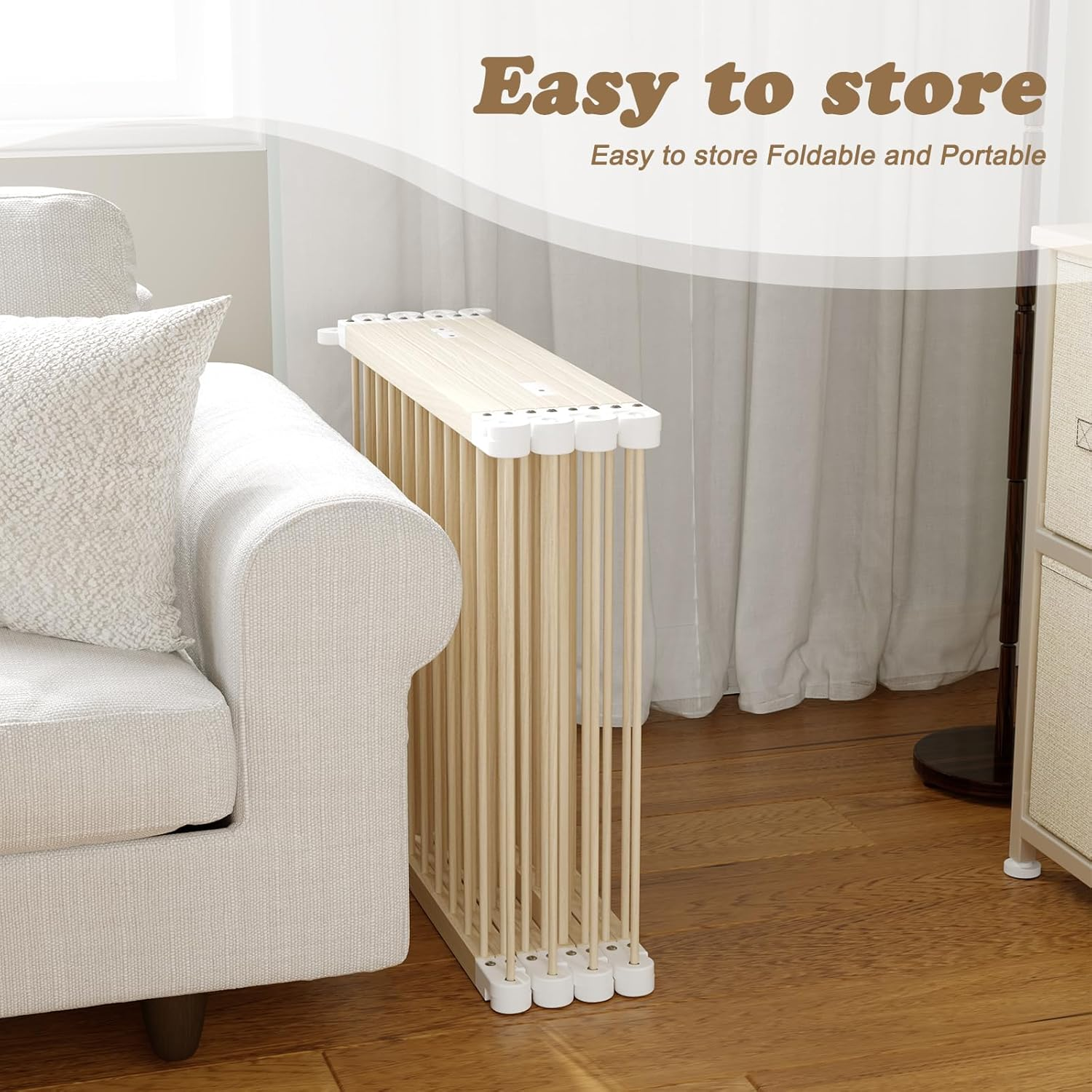 Folding Wooden Baby Playpen, Large Size Adjustable Baby Playard for Babies and Toddlers with Safety Gate, Play Fence for Indoor or Outdoor image number 4