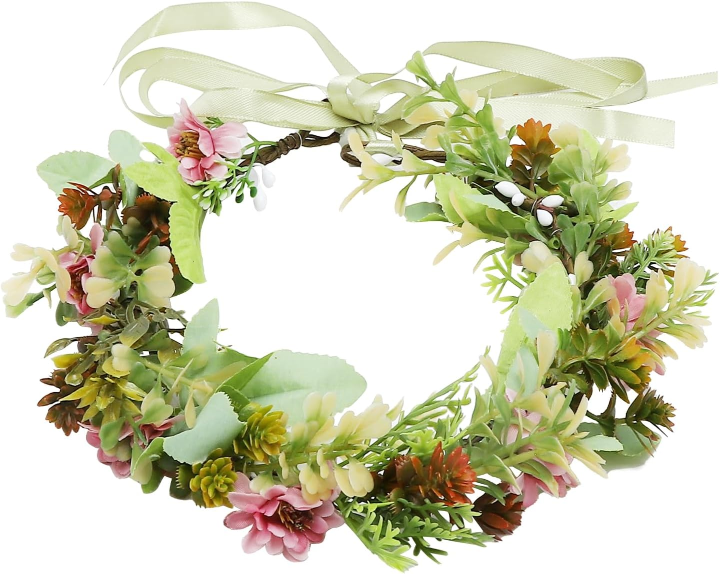 Flower Wreath Hair Headband Set Handmade Autumn Flower Crown with Hair Wreath & Comb for Wedding Bridal Festival Girls Photo Shoot Gift image number 5