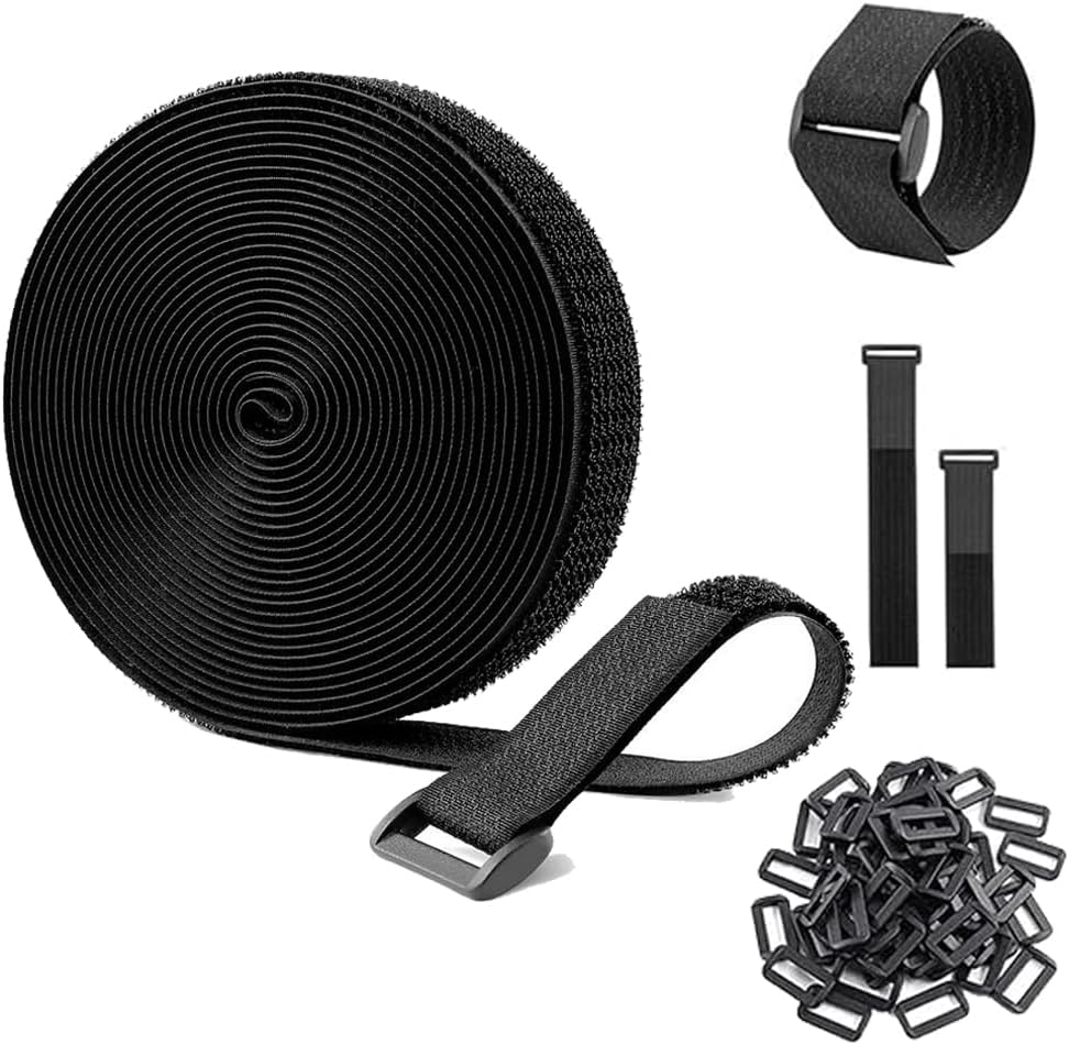 Reelau 5M Hook and Loop Cable Straps 5CM Wide Fastening Securing Straps, Adjustable Cable Ties, Free Cut Length, Securing Cord Ties with 20 Buckles for Organizer or Storage