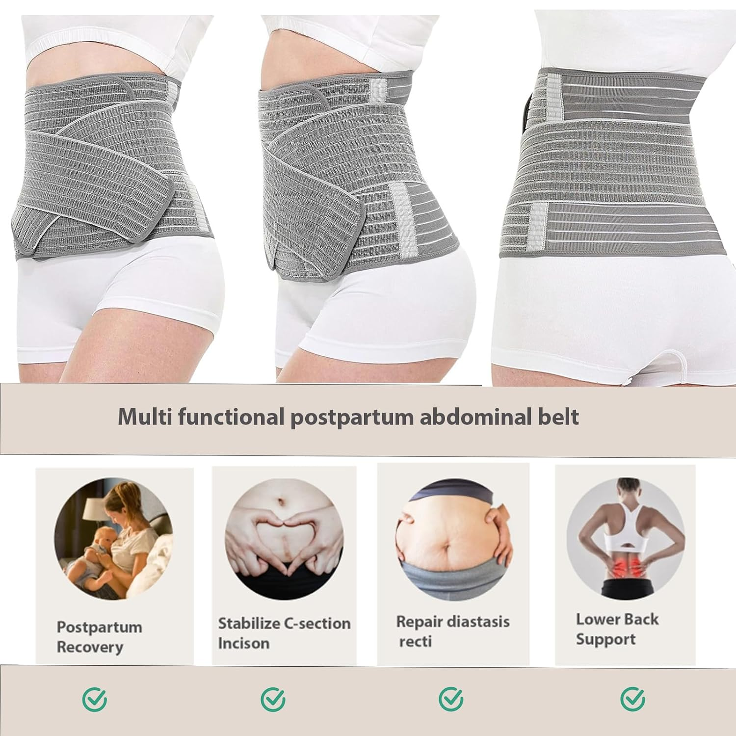 Alpinmett Postpartum Bell Band C Section Belly Binder with Dual Compression Support Band Wraps for Postpartum Care and Recovery, S/M