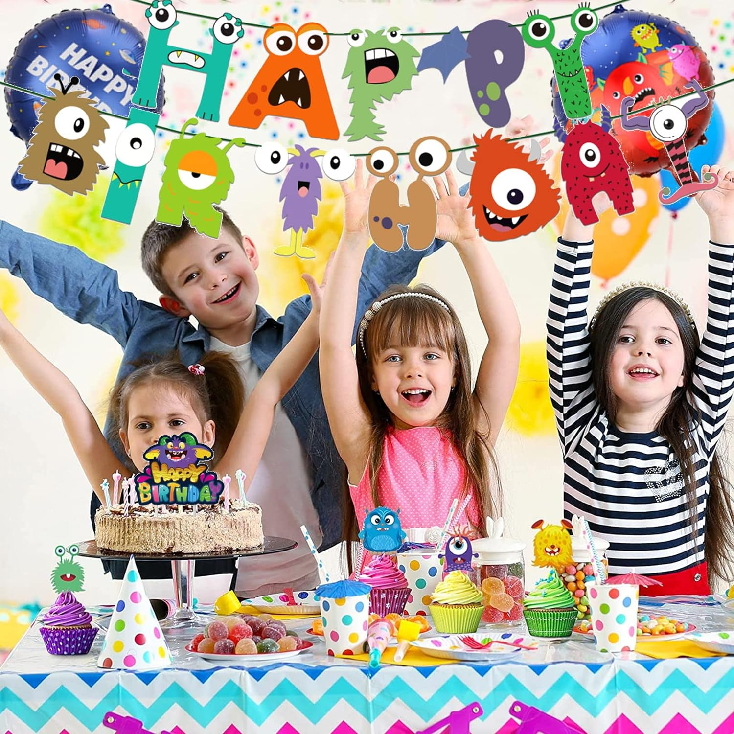 Weploda Pack of 20 Monster Party Children'S Birthday Decoration, Children'S Birthday Decoration, Monster Party Set, Suitable for Children'S Birthday Party, Cartoon Theme Party Decoration image number 4