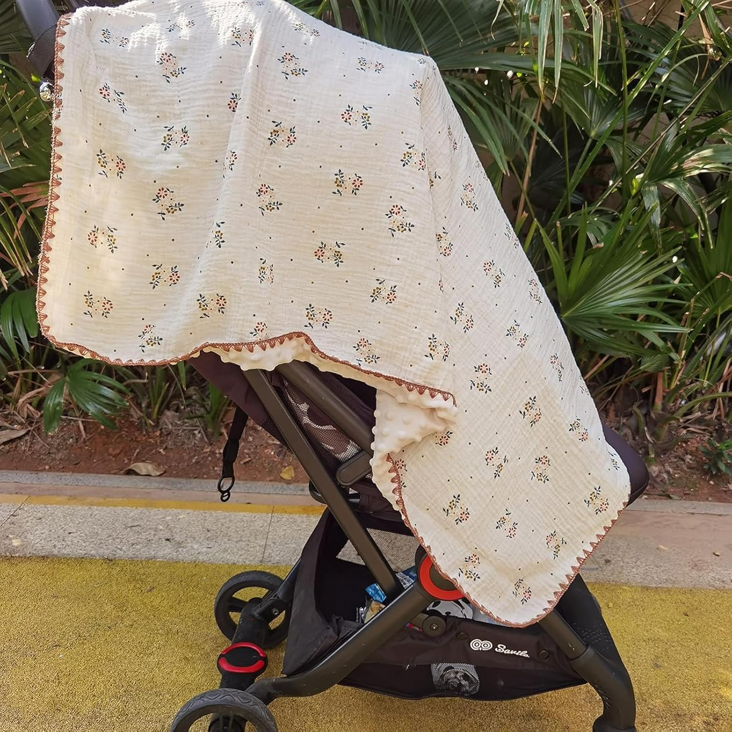 ZONEY Baby Blankets for Girls Boys,Baby Swaddle with Cotton Front and Dotted Fleece Back Double Layer, Soft Plush for Newborn Receiving Blankets,Bed Throws, Kids Quilt 40X40Inch(Green Floral) - Rabbit image number 6