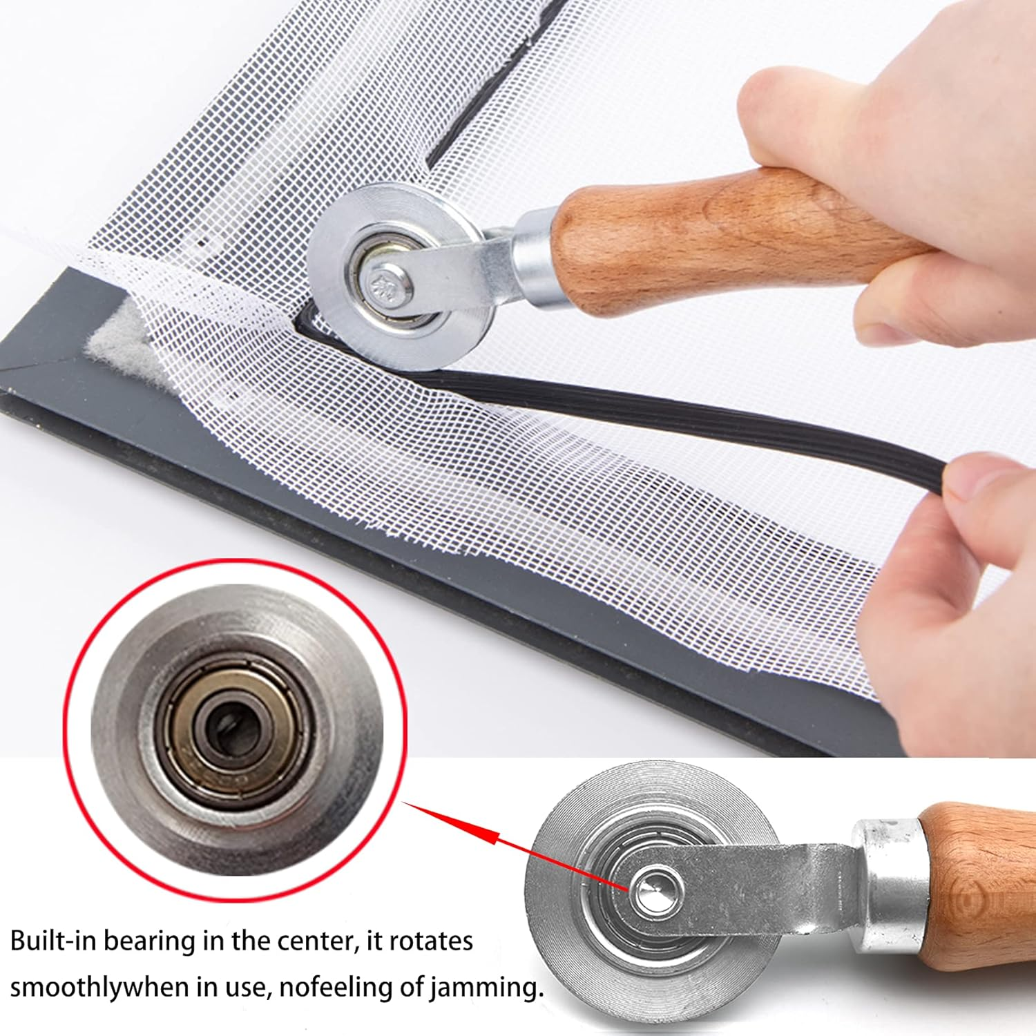 BAYTORY 3Pcs Screen Tool, Window Screen Spline Roller Tool with Wooden Handle and Steel/Nylon Bearing Wheels, Mesh Screen Door Repair Kit Easy to Use image number 4