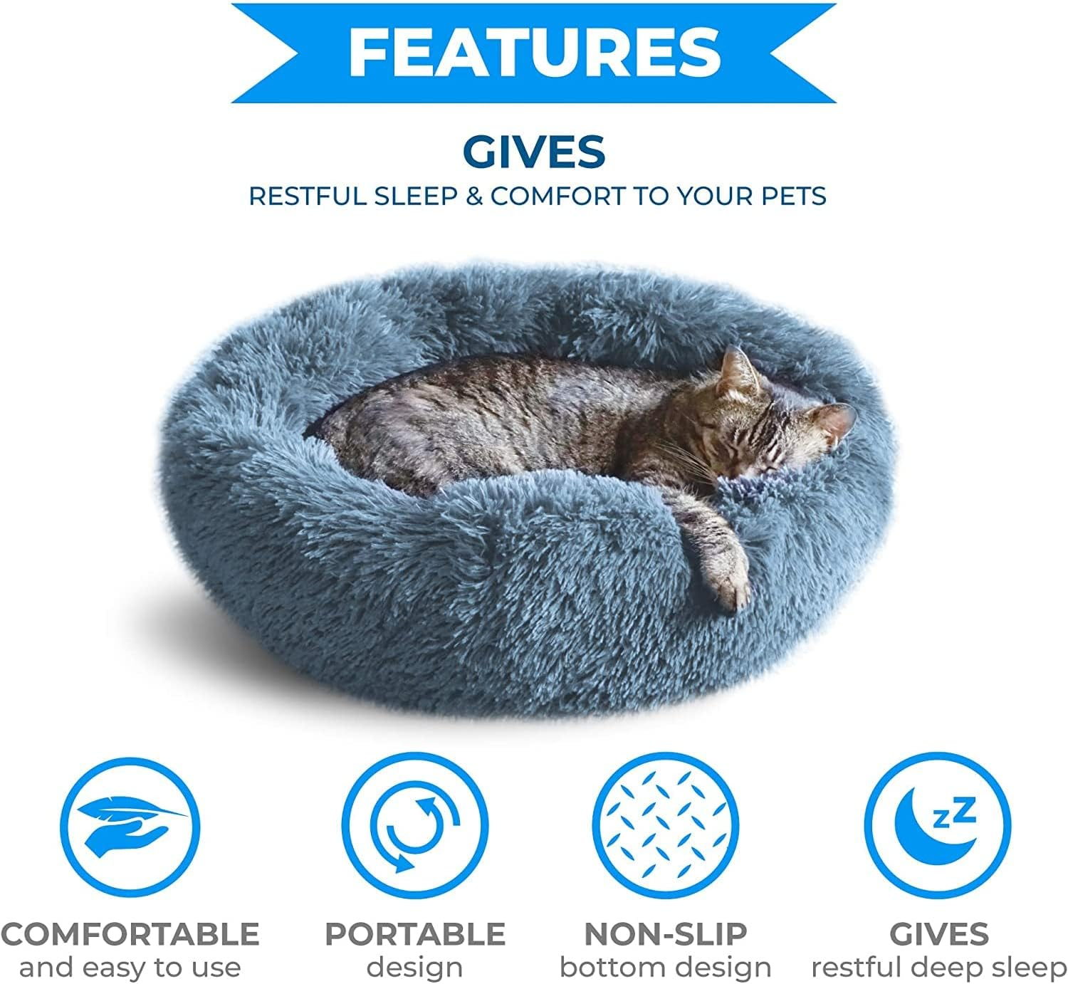Whiskers & Friends Cat Bed, Cat Beds for Indoor Cats, Washable, for Small Cat Bed, Large Cat Bed, Kitten Bed, Small Dog Bed, Anti-Anxiety Calming Pet Bed, Cat Beds & image number 4