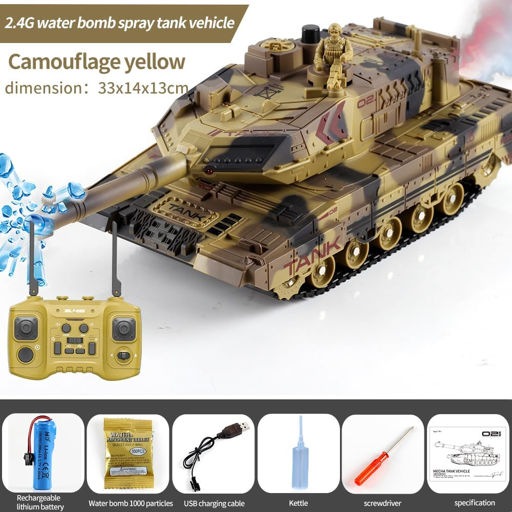 Remote Control Tank, RC Army Tank Toy, 2.4G 13-Channel RC Military Vehicles with Rotating Turret, Light Smoke and Sound, Best for 6 7 8 Boys Kids Xmas Military Toys (Yellow) image number 3