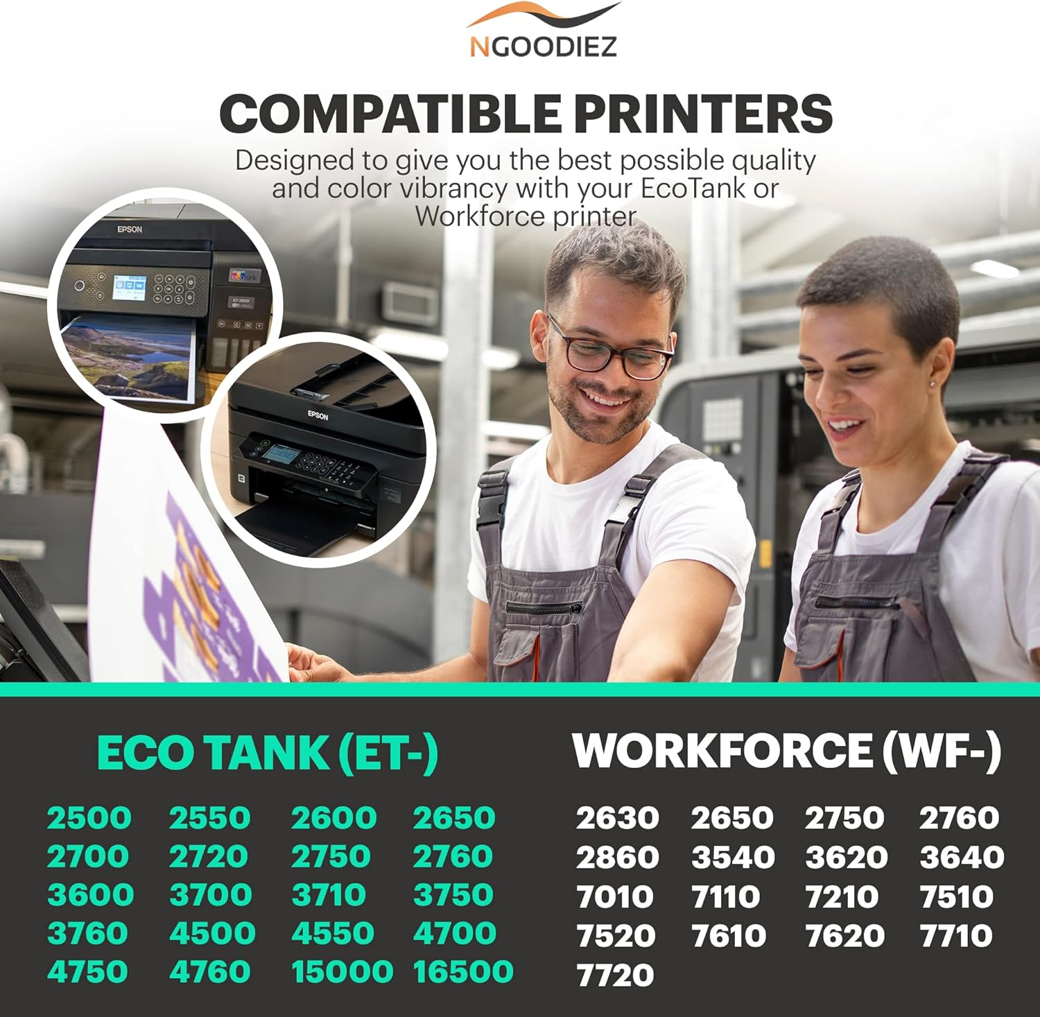 NGOODIEZ Eco Solvent Ink - Water Based Printer Ink, Fast Drying Refill Ink Bottle for Epson Ecotank, & WF Series Printers - Ideal for HTV, Vinyl Stickers, Decals, T-Shirts, Mugs (1B/1C/1Y/1M, 400Ml) image number 1