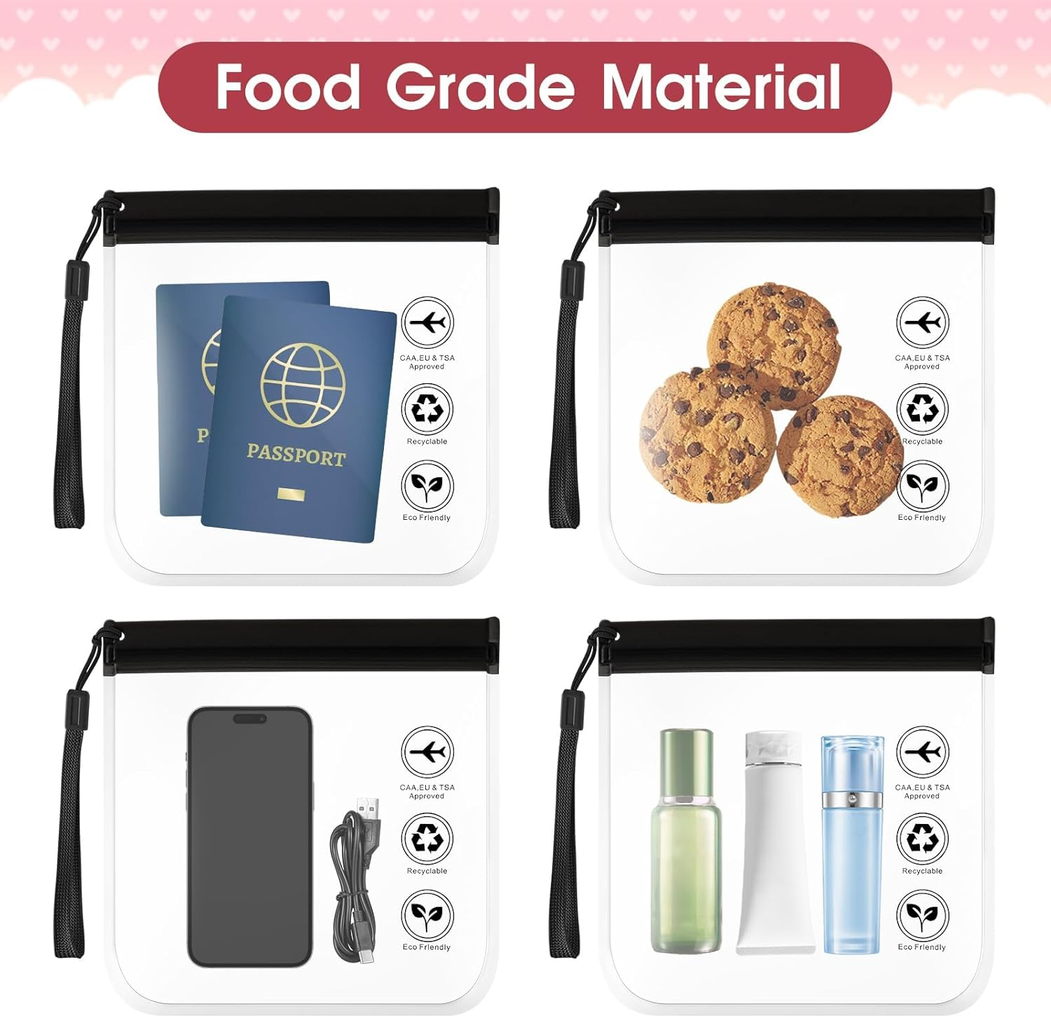 Demistus 2-Piece Reusable Tsa-Approved Clear Travel Toiletry Bag Set, Travel Accessories Makeup Pouch, Vacation Essentials Luggage Accessories (20X20) Pink image number 6