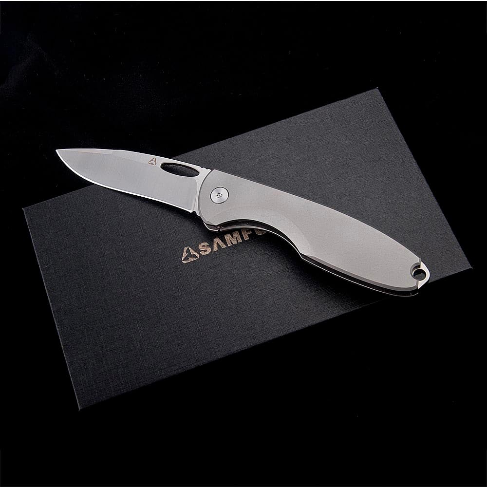SAMFUNG Folding Pocket Knife, 3 Inch D2 Steel Blade and Titanium Handle, EDC Knife for Outdoor Camping Gift (Titanium)
