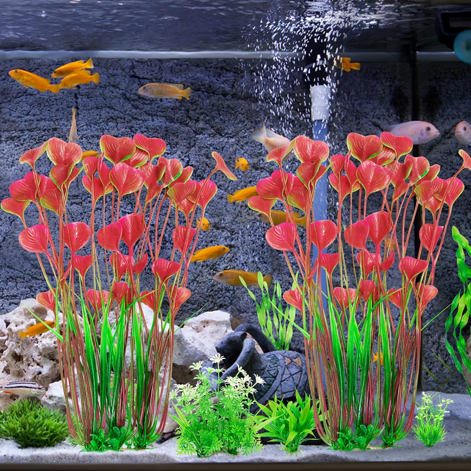 Mylifeunit Aquarium Plants, 2 Pack Tall Plastic Plants for Fish Tank Decorations, 15.75 Inches (Pink)