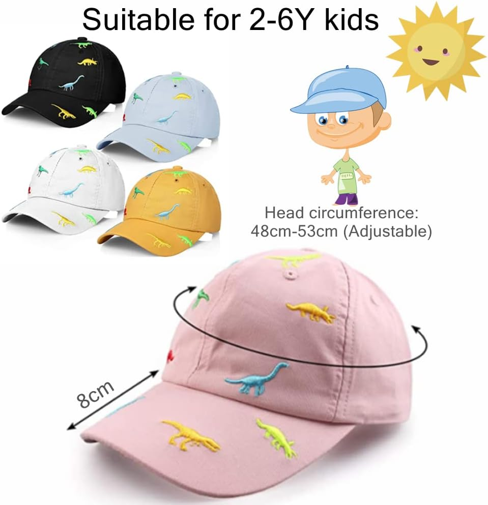 2-6 Years Children'S Dinosaur Baseball Cap Summer Sun Hat for Kids, Unisex Cotton Embroidered UV Protection Hat Golf Baseball Sports Cap Beanie Hat for Boy Girl Baby Infant Toddler - Black image number 5